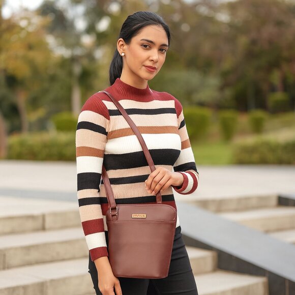 Cherry Red Leather Crossbody Sling Bag for Women – Over The Shoulder Belt Purse - Picture 2 of 10